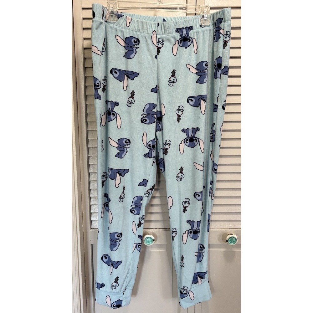 Disney Stitch Juniors Pj Set Soft Velour Pullon Jogger Pants Sz L (12-14) Blue - Picture 3 of 11